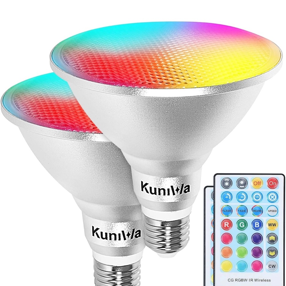 2 Pack PAR38 Flood Light Bulbs Outdoor 30W, LED Color Changing Spotlight Waterpr